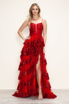 Prom Dresses A Line Long Formal Tiered Slit Prom Dress Red