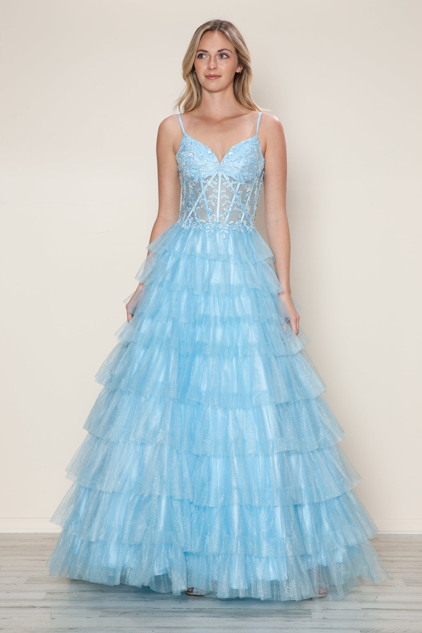 Prom Dresses Long Ball Gown Formal Ruffle Prom Dress Blue
