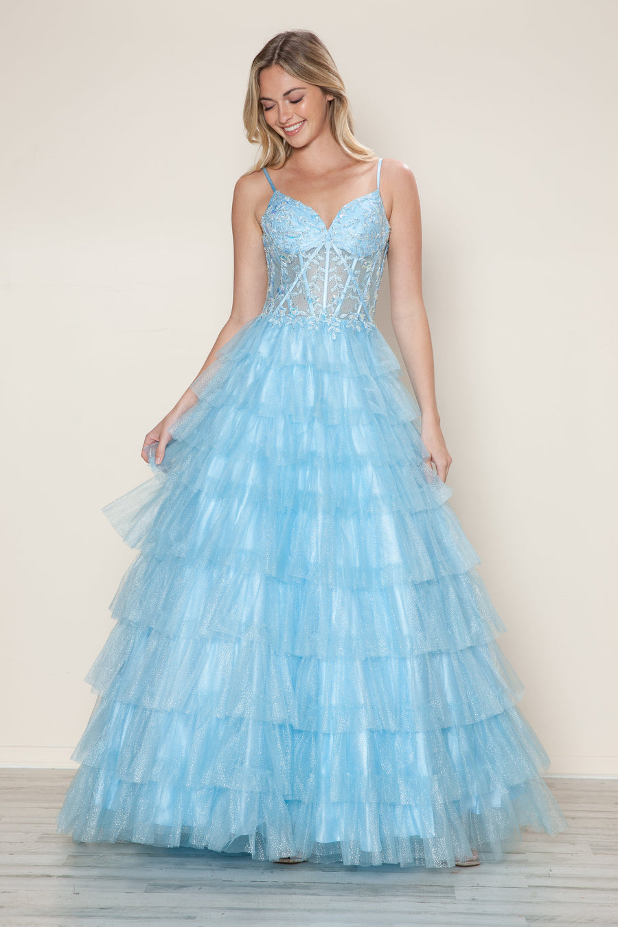 Prom Dresses Long Ball Gown Formal Ruffle Prom Dress Blue