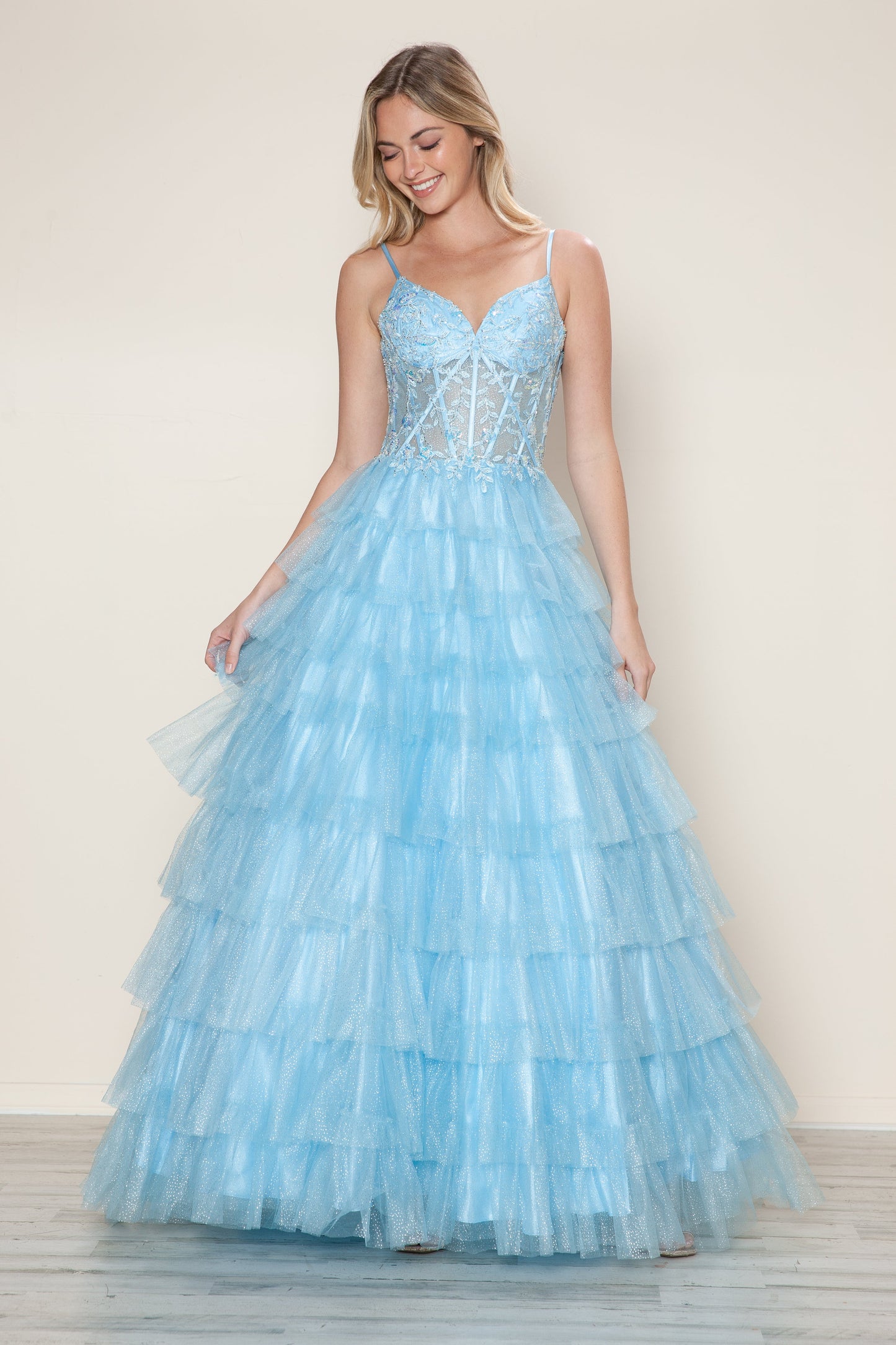 Prom Dresses Long Ball Gown Formal Ruffle Prom Dress Blue