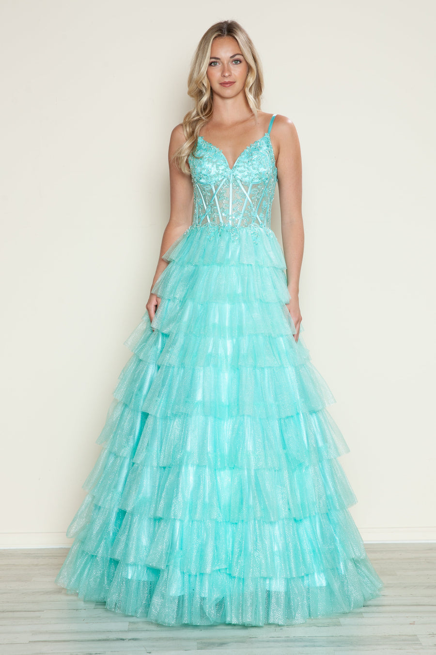 Prom Dresses Long Ball Gown Formal Ruffle Prom Dress Mint