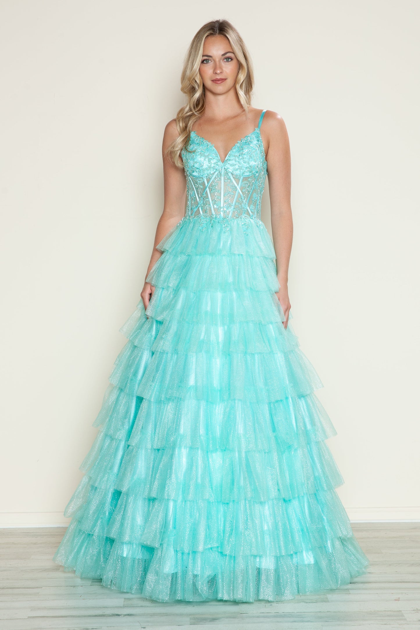 Prom Dresses Long Ball Gown Formal Ruffle Prom Dress Mint