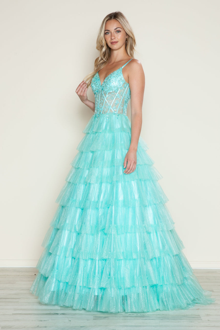 Prom Dresses Long Ball Gown Formal Ruffle Prom Dress Mint
