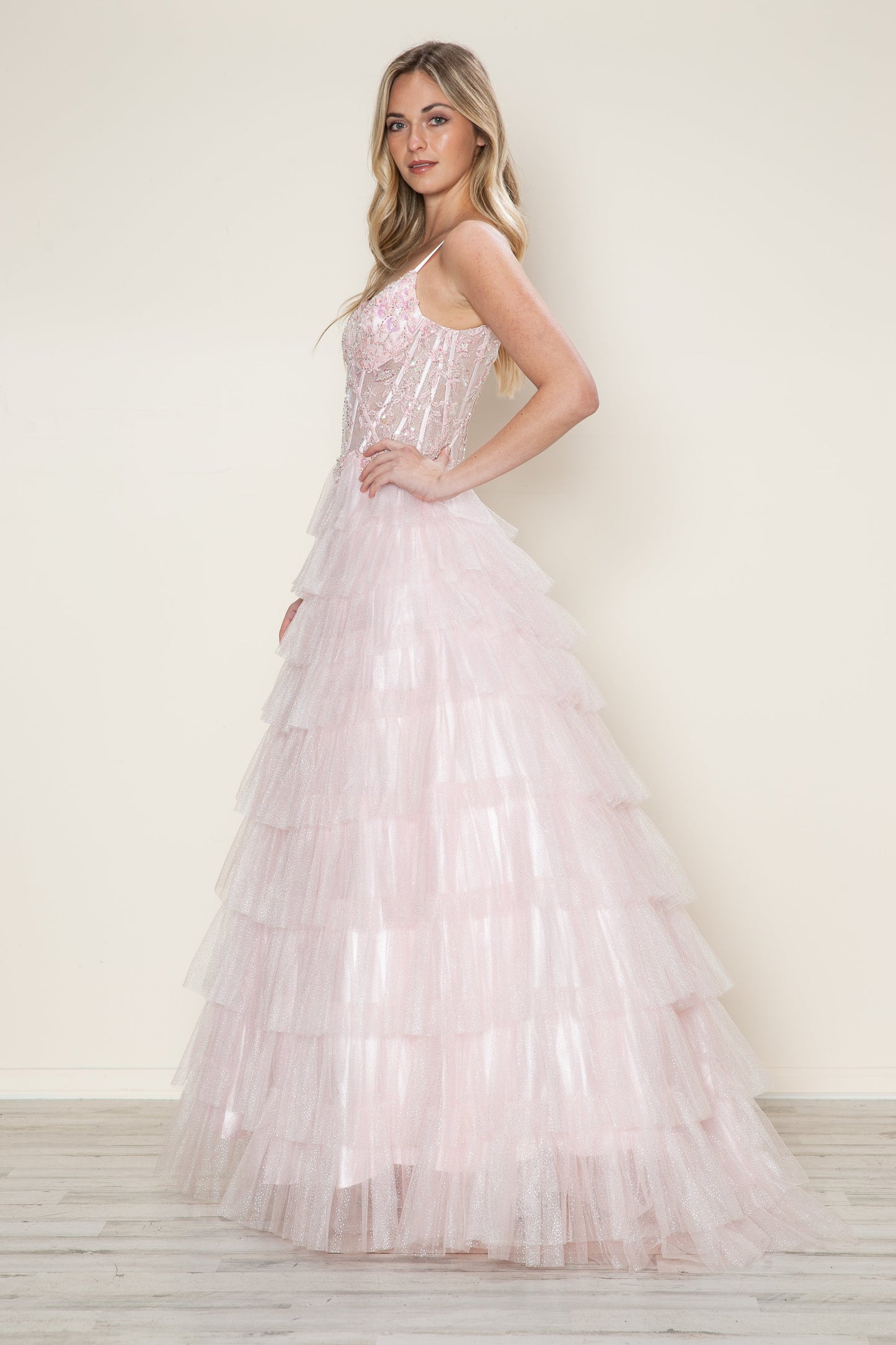 Prom Dresses Long Ball Gown Formal Ruffle Prom Dress Rose