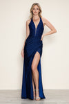 Prom Dresses A Line Long Formal Beaded Applique Prom Dress Navy