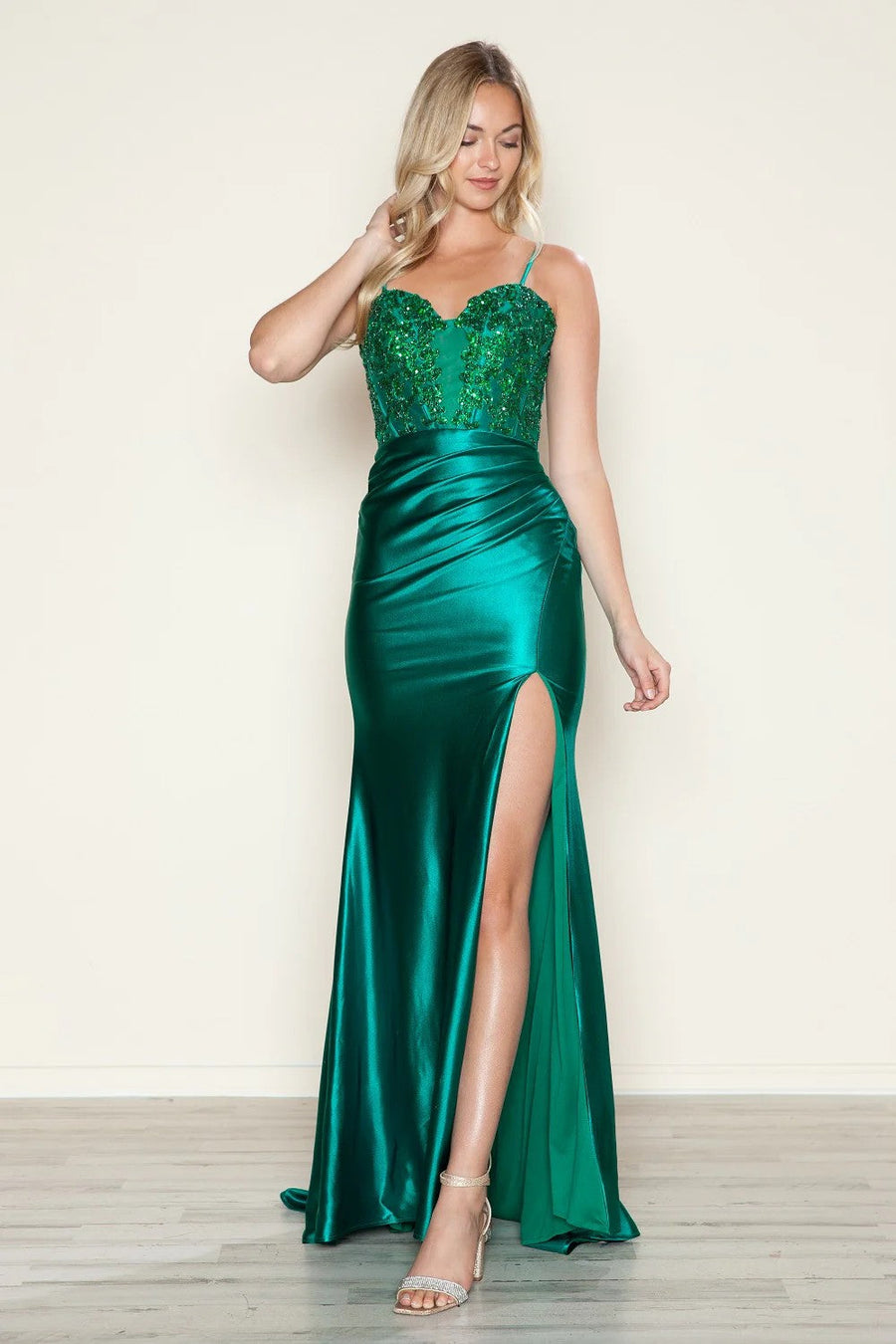 Prom Dresses Long Fitted Formal Slit Prom Dress Emerald