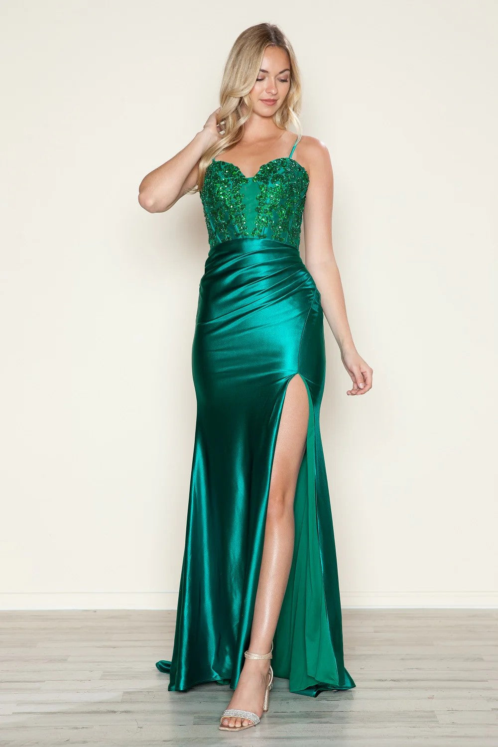 Prom Dresses Long Fitted Formal Slit Prom Dress Emerald
