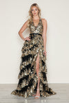Prom Dresses Long A Line Slit Tiered Layered Formal Prom Dress Black/Gold