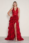 Prom Dresses Long A Line Slit Tiered Layered Formal Prom Dress Red