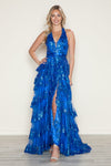 Prom Dresses Long A Line Slit Tiered Layered Formal Prom Dress Royal