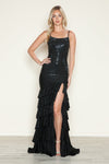 Prom Dresses Long Beaded Formal Tiered Slit Prom Dress Black