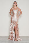 Prom Dresses Long Beaded Formal Tiered Slit Prom Dress Champagne
