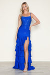 Prom Dresses Long Beaded Formal Tiered Slit Prom Dress Royal