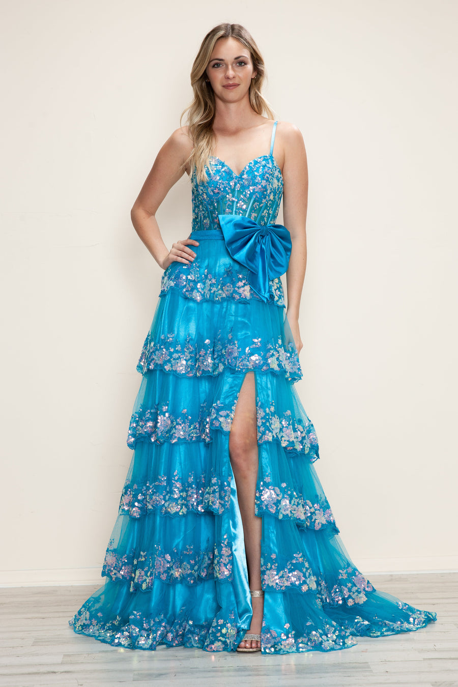 Prom Dresses Long Prom Sequin Formal A Line Dress Ocean Blue