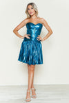 Cocktail Dresses Pleated Metallic Short Homecoming A Line Cocktail Dress Peacock