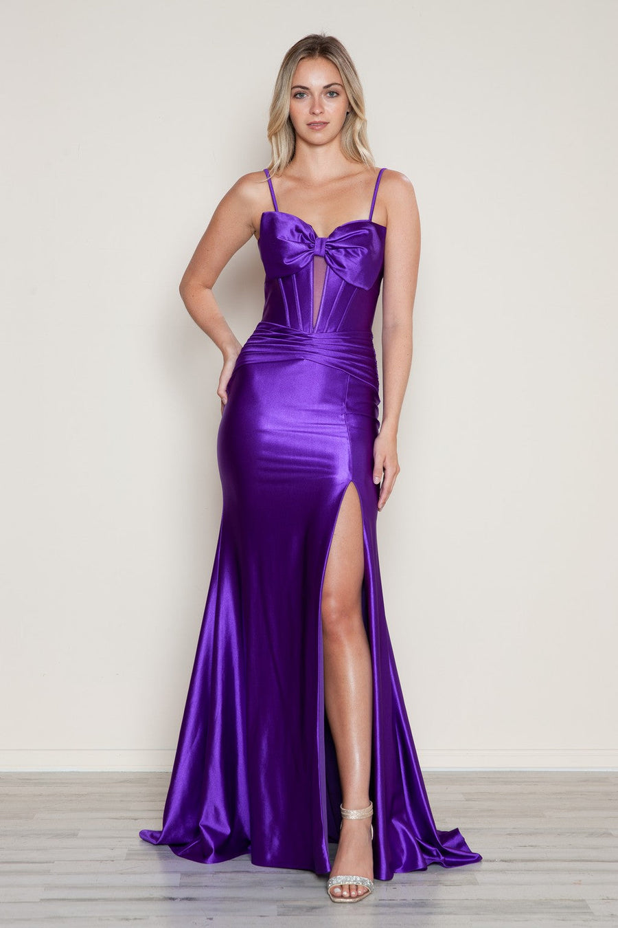 Prom Dresses Pleated Long Formal Fitted Slit Prom Dress Purple