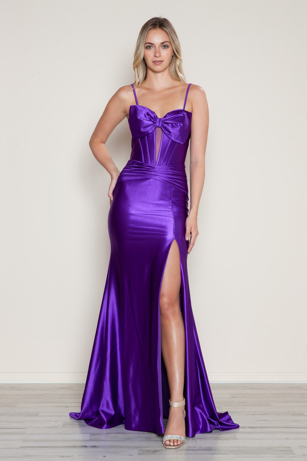 Prom Dresses Pleated Long Formal Fitted Slit Prom Dress Purple