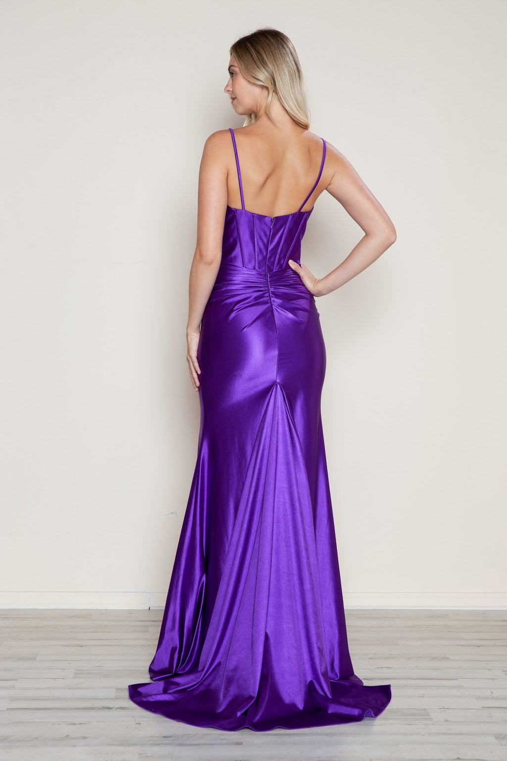 Prom Dresses Pleated Long Formal Fitted Slit Prom Dress Purple