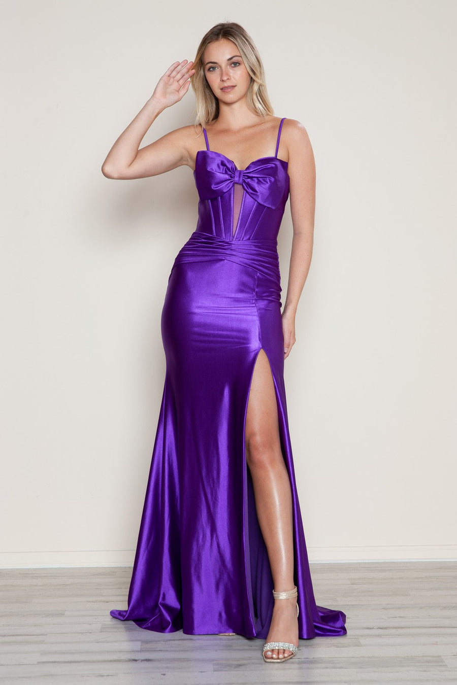 Prom Dresses Pleated Long Formal Fitted Slit Prom Dress Purple