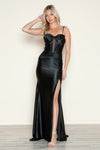 Prom Dresses Pleated Long Formal Fitted Slit Prom Dress Black