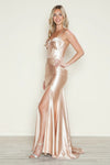 Prom Dresses Pleated Long Formal Fitted Slit Prom Dress Champagne