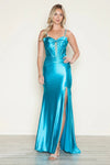 Prom Dresses Pleated Long Formal Fitted Slit Prom Dress Turquoise