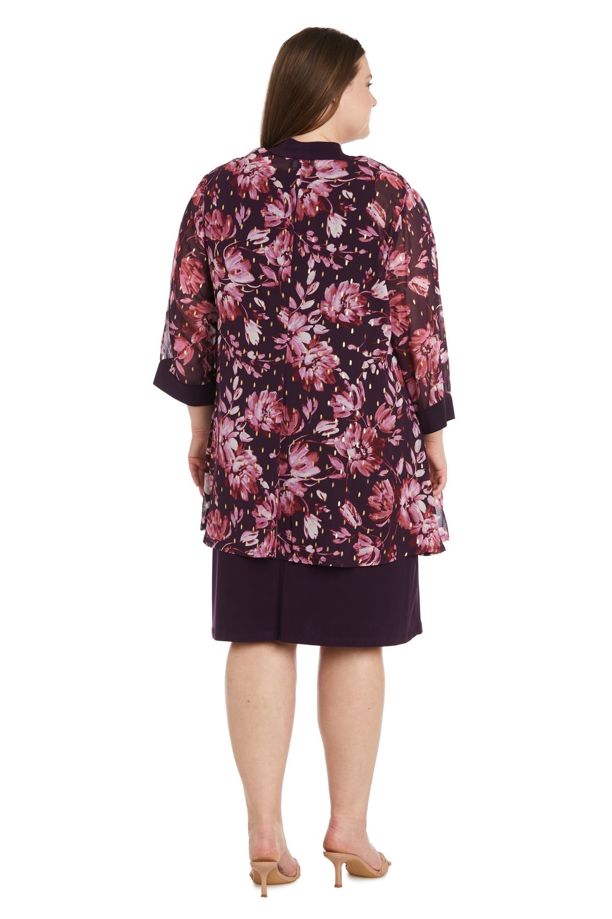 Plus Size Dresses Short Printed Floral Jacket Mother of the Bride Dress Eggplant