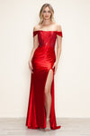 Prom Dresses Long Fitted Slit Formal Beaded Prom Dress Red