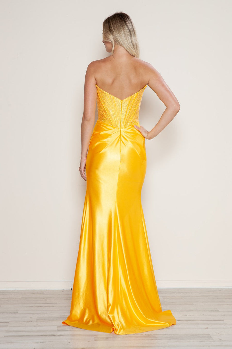 Prom Dresses Long Fitted Slit Formal Beaded Prom Dress Yellow