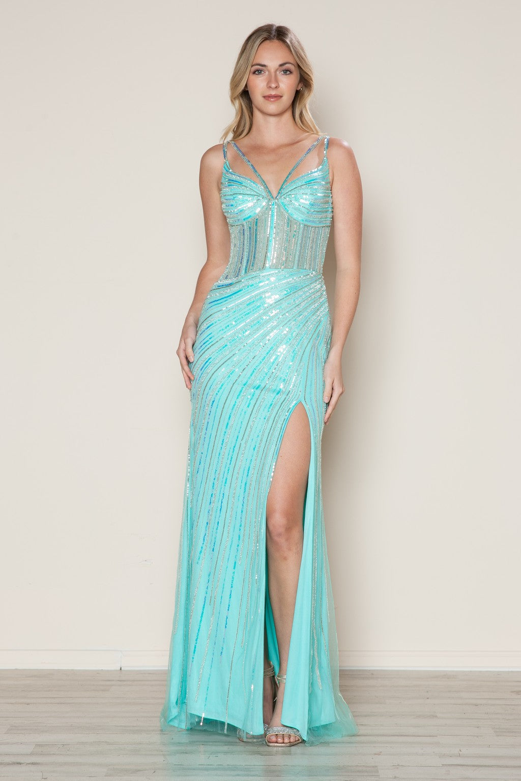 Prom Dresses Sequin Long Formal Fitted Prom Dress Aqua