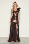Prom Dresses Long Slit Prom Formal Metallic Dress Bronze