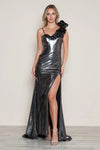 Prom Dresses Long Slit Prom Formal Metallic Dress Gunmetal
