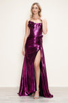 Prom Dresses Fitted Long Slit Formal Prom Metallic Dress Magenta