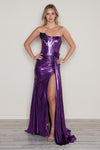 Prom Dresses Fitted Long Slit Formal Prom Metallic Dress Purple