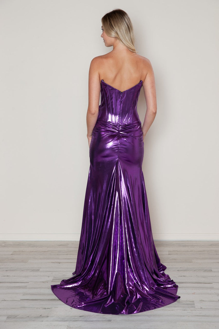 Prom Dresses Fitted Long Slit Formal Prom Metallic Dress Purple