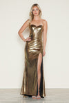Prom Dresses Metallic Prom Long Fitted Slit Formal Dress Gold