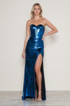 Prom Dresses Metallic Prom Long Fitted Slit Formal Dress Peacock
