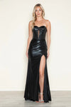 Prom Dresses Metallic Prom Long Fitted Slit Formal Dress Black