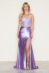 Prom Dresses Fitted Long Slit Lace Formal Prom Dress Lavender