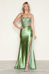 Prom Dresses Fitted Long Slit Lace Formal Prom Dress Sage