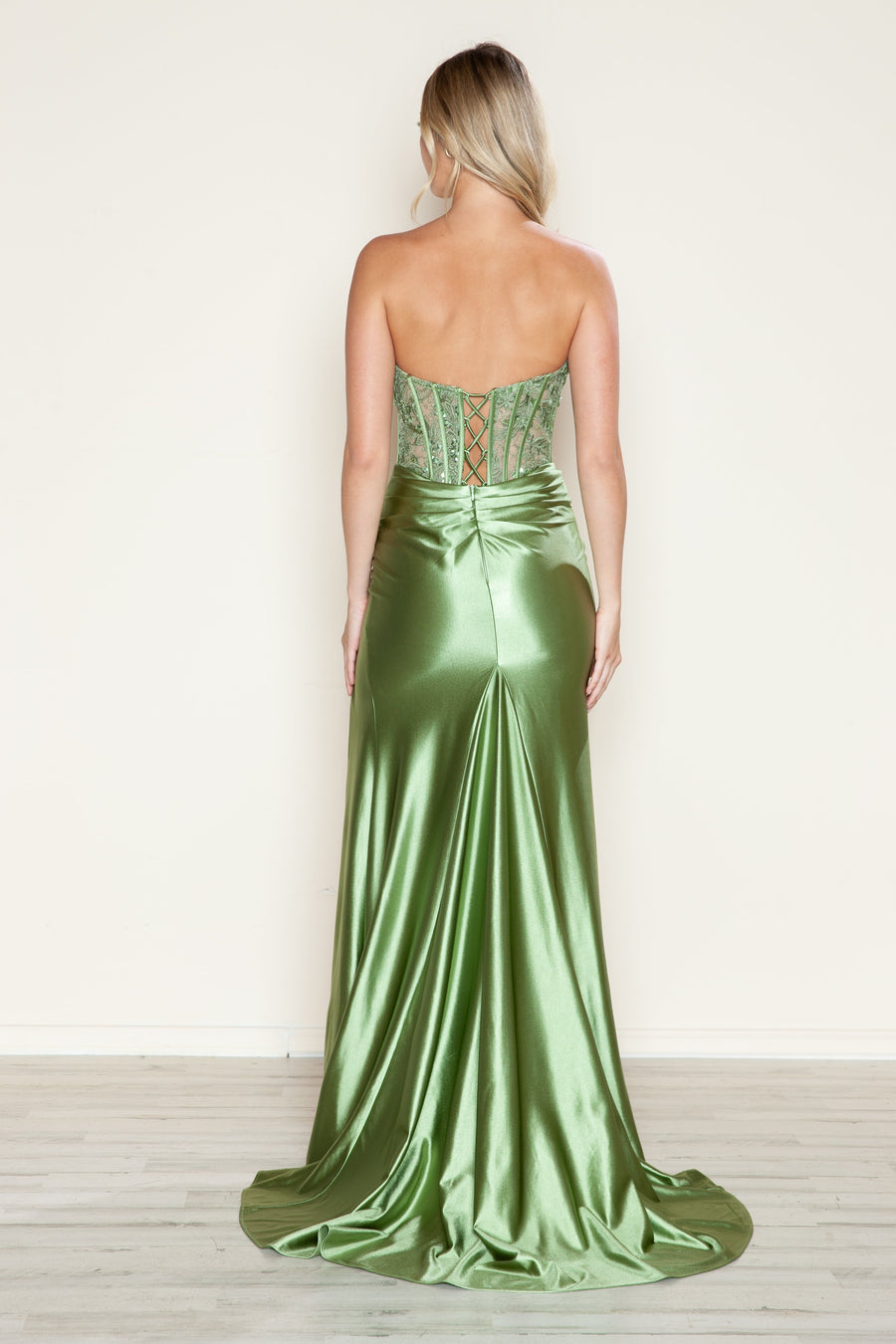 Prom Dresses Fitted Long Slit Lace Formal Prom Dress Sage