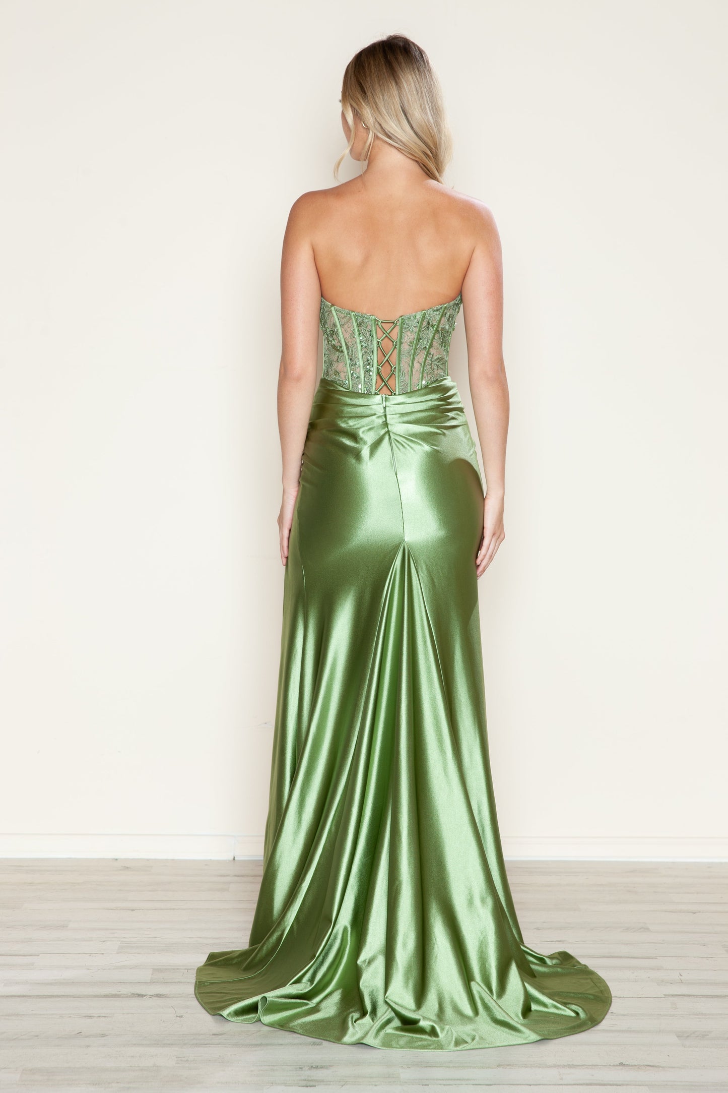 Prom Dresses Fitted Long Slit Lace Formal Prom Dress Sage