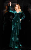 Formal Dresses Long Layered Ruffle Formal Velvet Dress Hunter