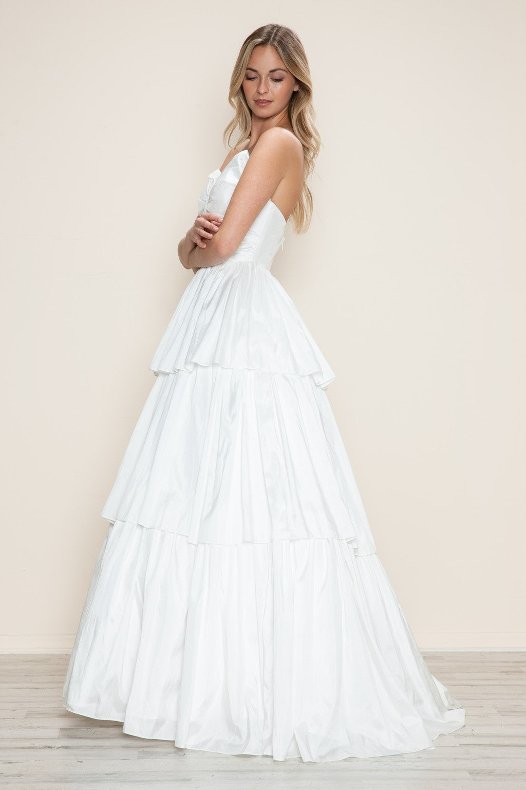 Prom Dresses A Line Long Formal Tiered Prom Dress Off White