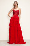 Prom Dresses Long Formal A Line Tiered Applique Prom Dress Red