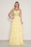 Prom Dresses Long Formal A Line Tiered Applique Prom Dress Yellow