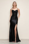 Prom Dresses Long Fitted Formal Applique Slit Prom Dress Black