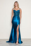 Prom Dresses Long Fitted Formal Applique Slit Prom Dress Teal