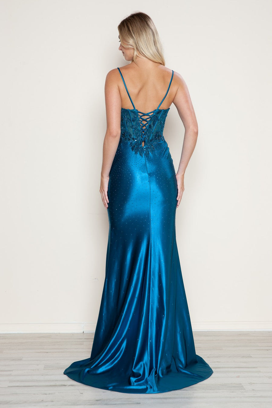 Prom Dresses Long Fitted Formal Applique Slit Prom Dress Teal