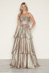 Prom Dresses Metallic Long Formal Tiered Prom Dress Gold